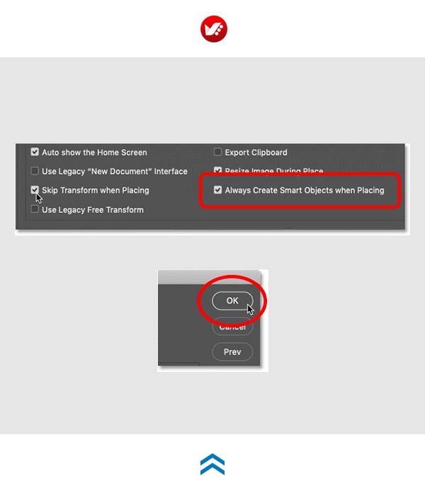 photoshop_pouyaandish_2020_text_image_133 گزینه Always Create Smart Objects when Placing در پنل Preferences در photoshop