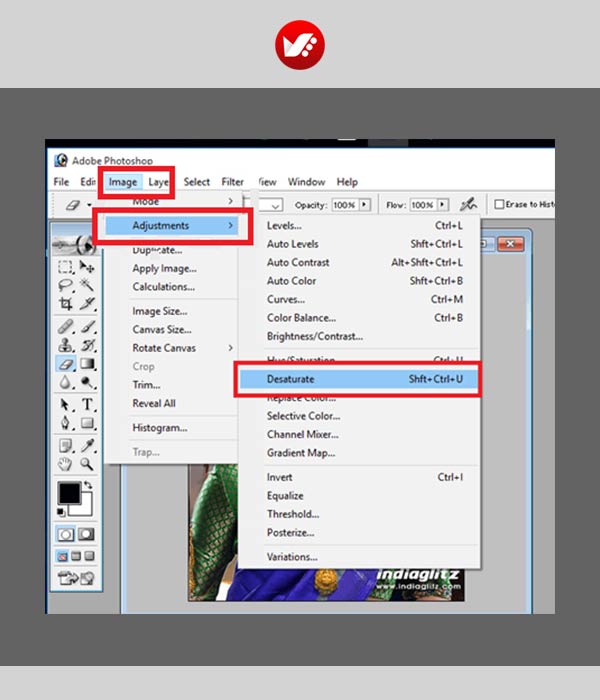 photoshop_shortcut_25 کلید میانبر ابزار خاکستری کردن تصاویر (Desaturate) در فتوشاپ