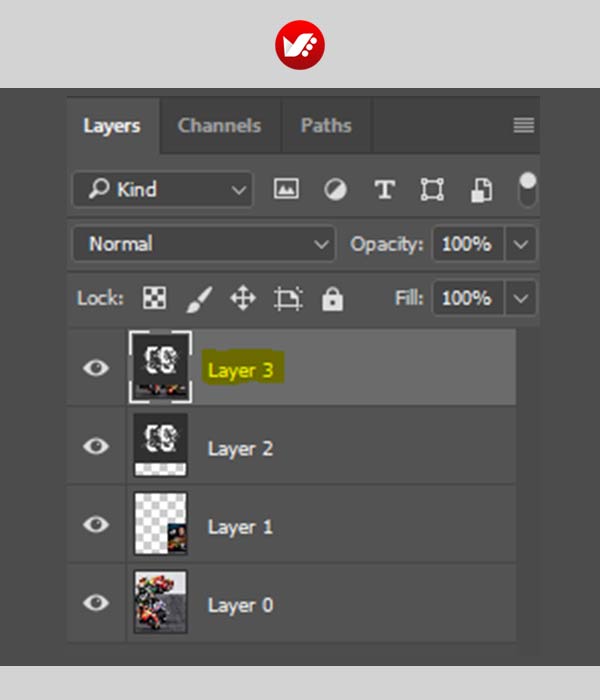 photoshop_shortcut_36 کلید میانبر ادغام لایههای قابل مشاهده یا (visible) در فتوشاپ