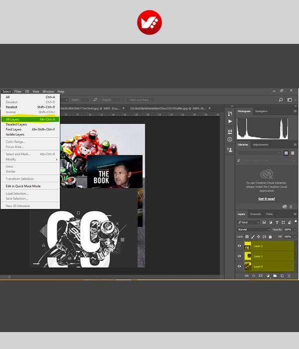 photoshop_shortcut_7 کلید میانبر انتخاب همهی لایهها در فتوشاپ